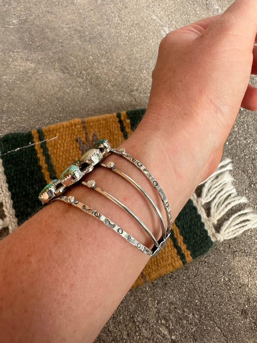 Handmade Sterling Silver, Sonoran Mountain Turquoise Cluster Cuff Bracelet Style 1