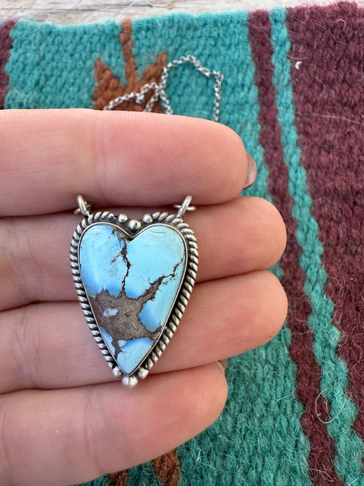 Beautiful Handmade Sterling Silver & Golden Hills Turquoise Heart Necklace