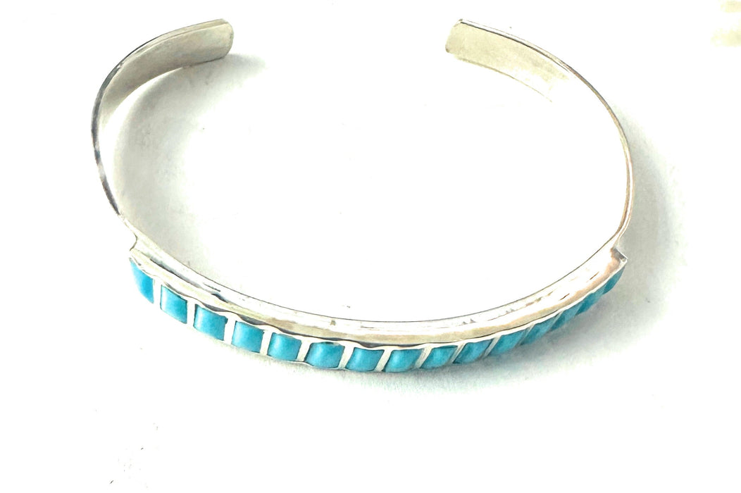 Navajo Turquoise & Sterling Silver Inlay Cuff Bracelet