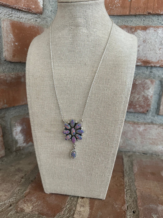 Blooming Cluster Handmade Sterling Silver & Purple Fire Opal Necklace