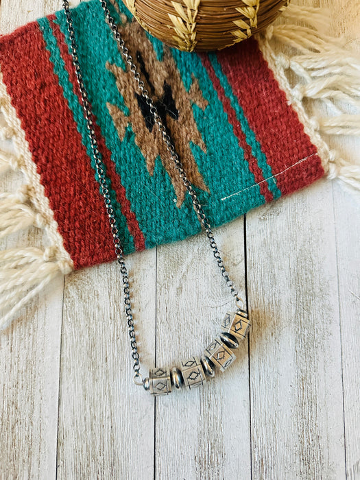 Navajo Hand Stamped Sterling Silver Beaded Chain Necklace