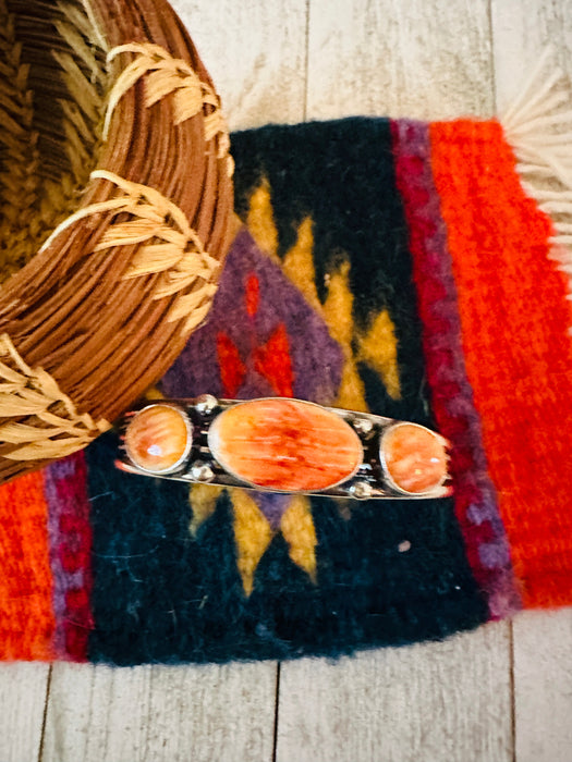 Navajo Sterling Silver & Orange Spiny Oyster Cuff Bracelet