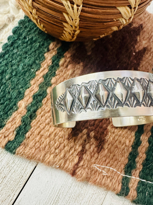 Navajo Hand Stamped Sterling Silver Cuff Bracelet By Elvira Bill