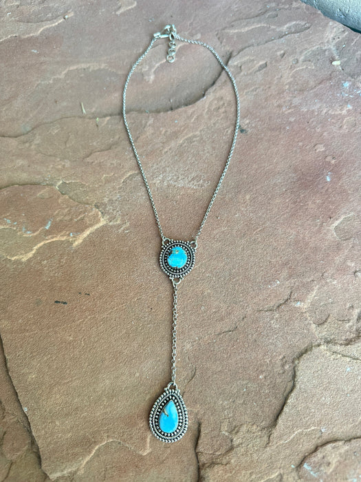 Handmade Sterling Silver Golden Hills Turquoise Drop Necklace