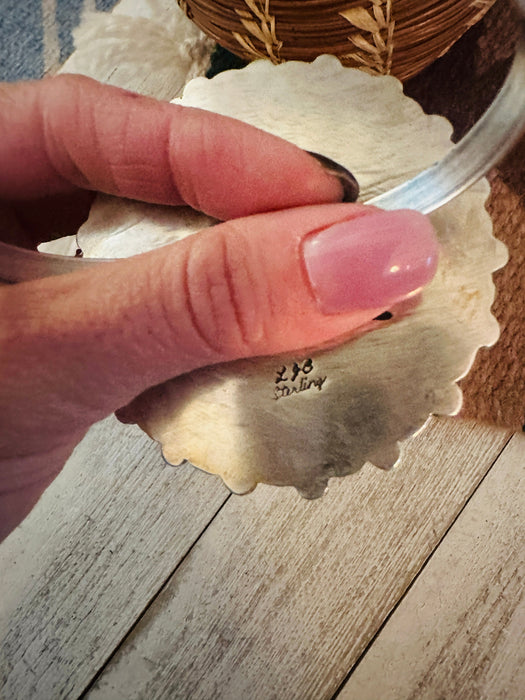 Navajo Queen Pink Conch Shell & Sterling Silver Cluster Cuff Bracelet