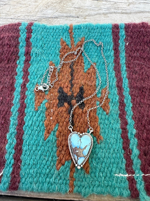 Beautiful Handmade Sterling Silver & Golden Hills Turquoise Heart Necklace