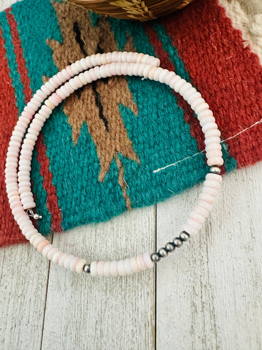 Navajo Pink Conch & Sterling Silver Beaded Wrap Choker Necklace