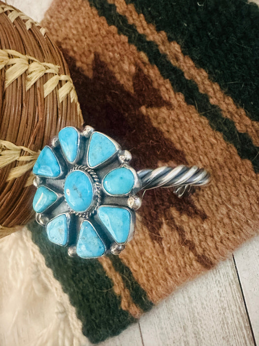 Navajo Kingman Turquoise & Sterling Silver Cluster Cuff Bracelet