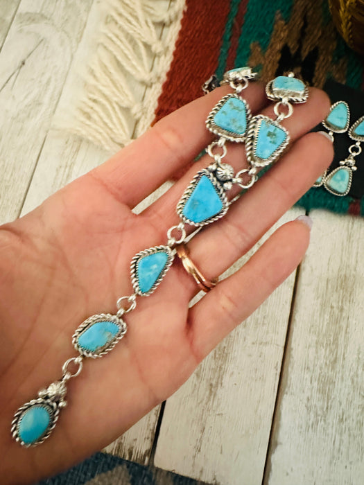 Navajo Turquoise & Sterling Silver Lariat Necklace Set
