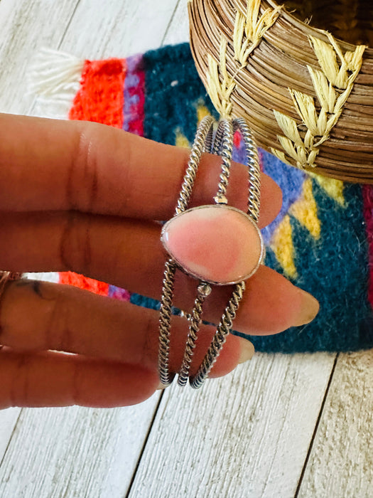 Navajo Queen Pink Conch Shell & Sterling Silver Cuff Bracelet