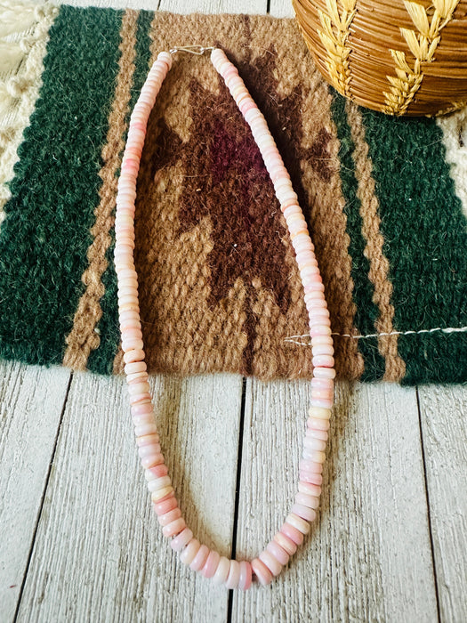 Navajo Queen Pink Conch & Sterling Silver Beaded 16” Necklace