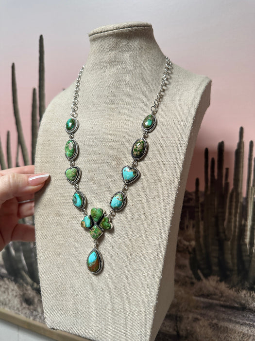 Beautiful Handmade Sterling Silver & Sonoran Mountain Turquoise Lariat Heart Necklace 2