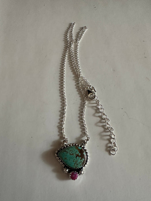 Beautiful Handmade Sterling Silver & Number 8 Turquoise, Fire Opal Necklace