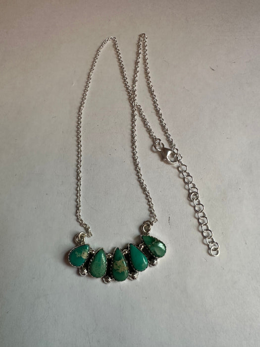 Beautiful Handmade Sterling Silver & Sonoran Turquoise 5 Stone Necklace