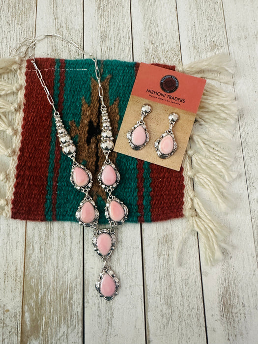 Navajo Queen Pink Conch & Sterling Silver Necklace Set