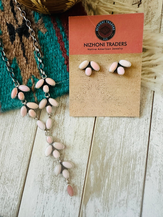 Navajo Queen Pink Conch & Sterling Silver Necklace Set