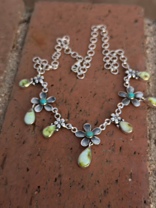 Beautiful Handmade Sterling Silver & Palomino Turquoise DaisyNecklace