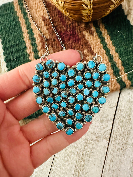 Navajo Turquoise & Sterling Silver Cluster Heart Necklace