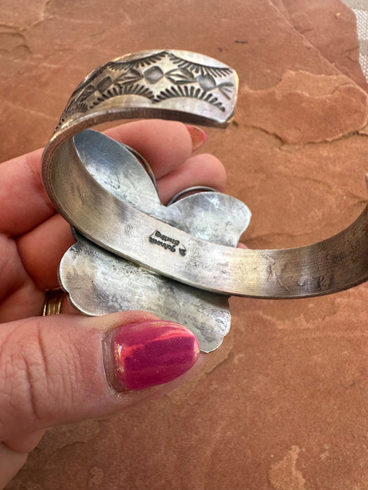 Navajo Turquoise & Sterling Silver Butterfly Cuff Bracelet Signed B Johnson