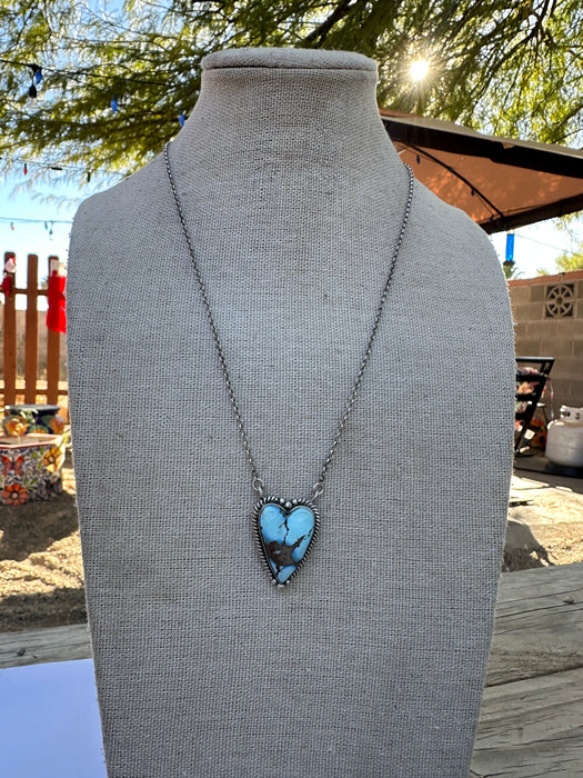 Beautiful Handmade Sterling Silver & Golden Hills Turquoise Heart Necklace