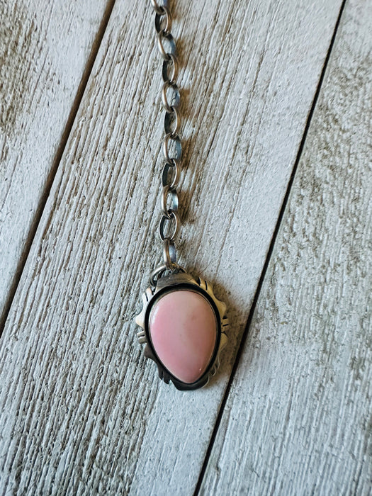 Navajo Queen Pink Conch & Sterling Silver Lariat Necklace