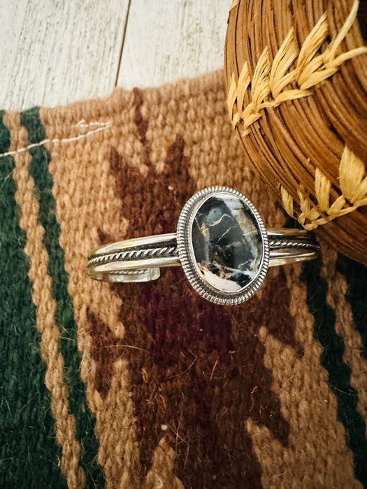 Navajo White Buffalo & Sterling Silver Cuff Bracelet