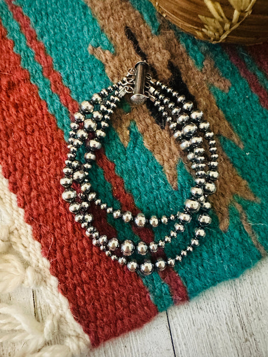 Navajo Sterling Silver Pearl Beaded Triple-Strand Bracelet