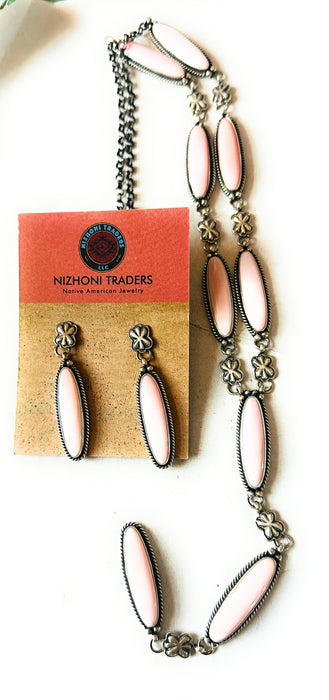 Navajo Queen Pink Conch & Sterling Silver Necklace Set