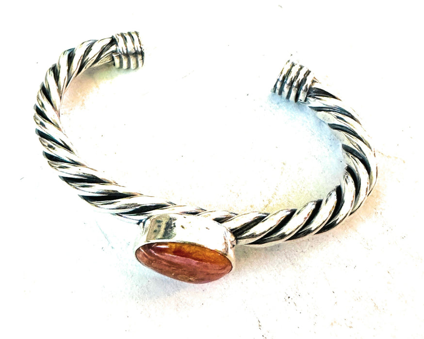 Navajo Twisted Sterling Silver & Orange Spiny Cuff Bracelet