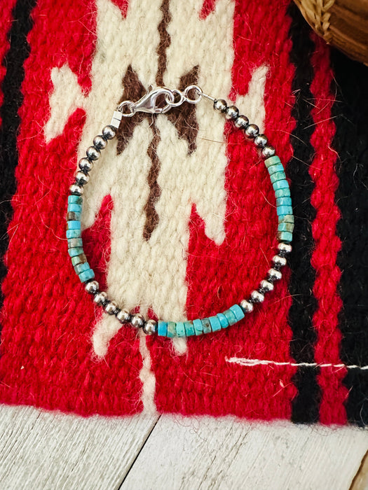 Navajo Turquoise & Sterling Silver Beaded Bracelet 7.5 inch