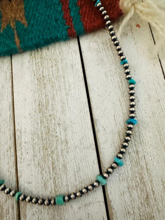 Navajo Sterling Silver Pearl & Turquoise Beaded Necklace 18”