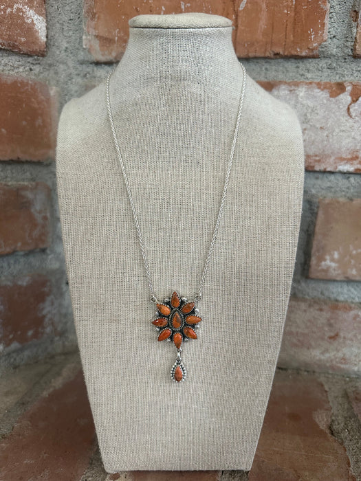 Blooming Cluster Handmade Sterling Silver & Orange Mojave Necklace