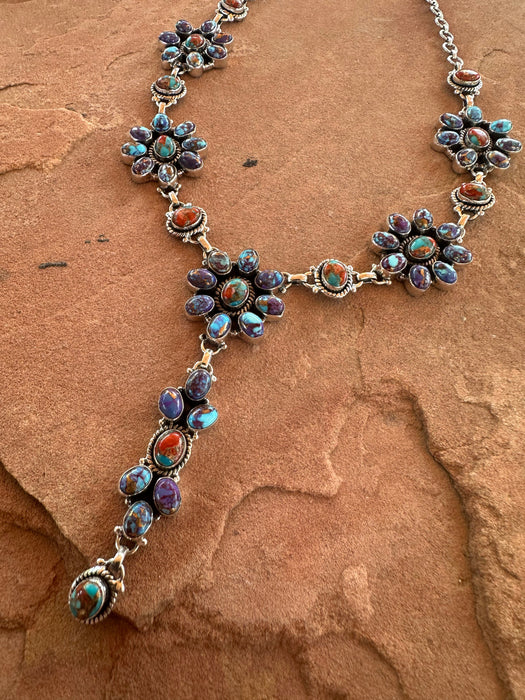 Handmade Sterling Silver, Purple Dream Mojave & Coral Mojave Lariat Necklace