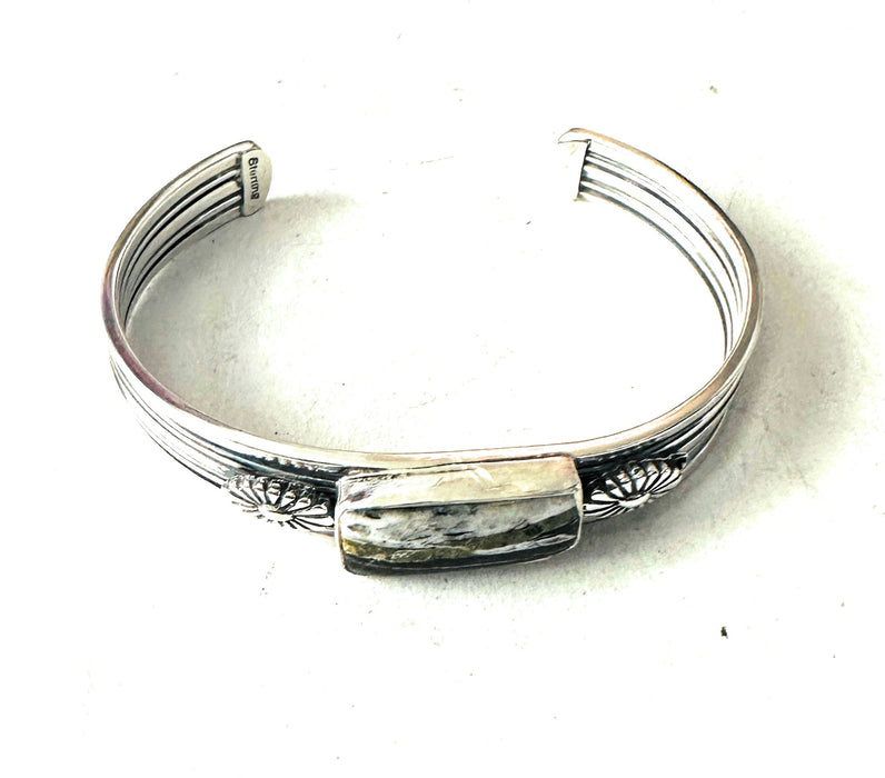 Navajo White Buffalo & Sterling Silver Cuff Bracelet