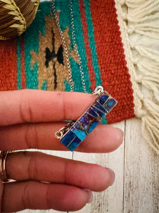 Navajo Purple Mojave & Sterling Silver Inlay Bar Necklace