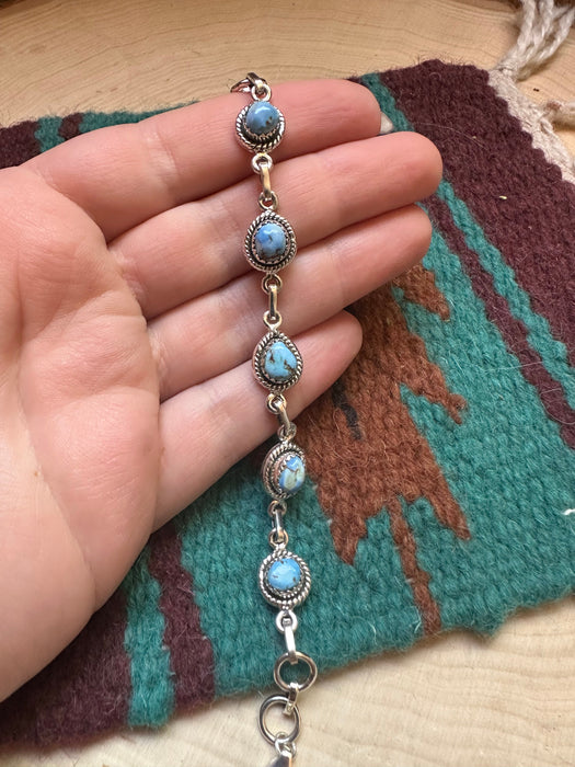 Handmade Sterling Silver & Golden Hills Turquoise link Bracelet