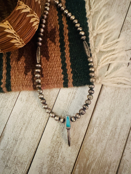 Vintage Old Pawn Navajo Turquoise & Sterling Silver Beaded Necklace