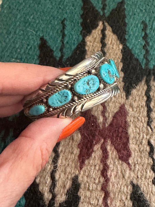 Navajo Old Pawn Natural Kingman Turquoise & Sterling Silver Cuff Bracelet