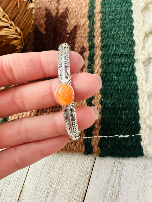 Navajo Sterling Silver & Orange Spiny Cuff Bracelet