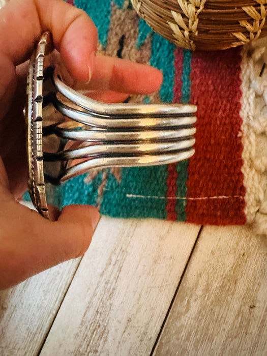 Navajo Sterling Silver & Number 8 Turquoise Cuff Bracelet