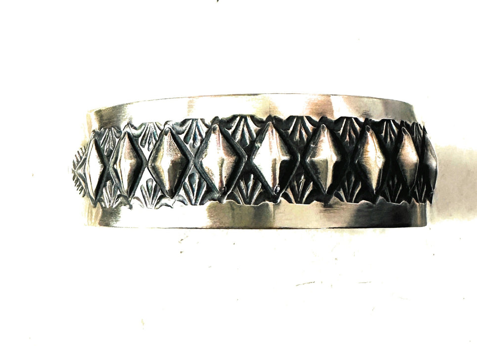 Navajo Hand Stamped Sterling Silver Cuff Bracelet By Elvira Bill