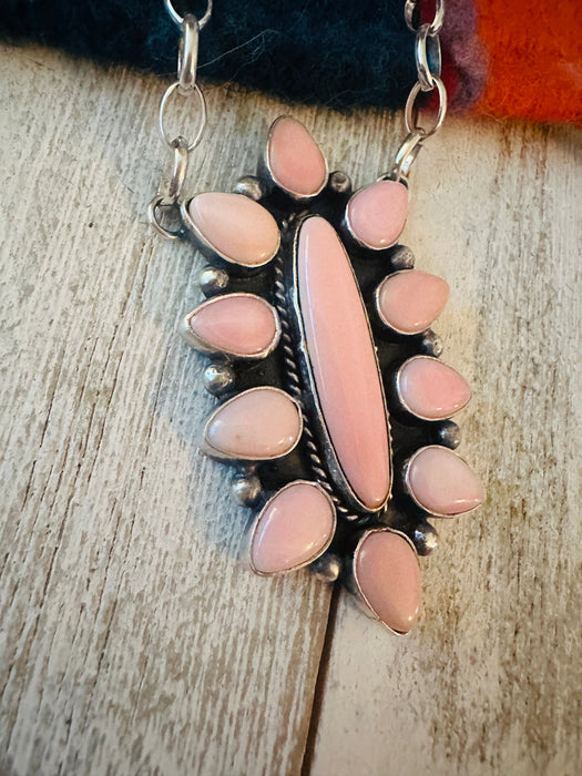 Navajo Sterling Silver & Queen Pink Conch Necklace