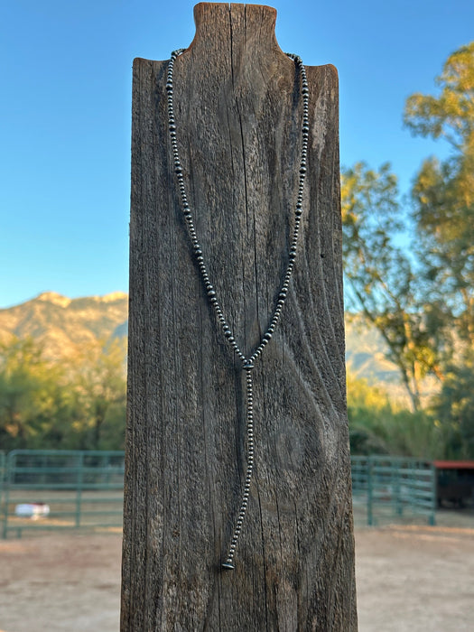 Handmade Sterling Silver Beaded Drop Lariat Necklace