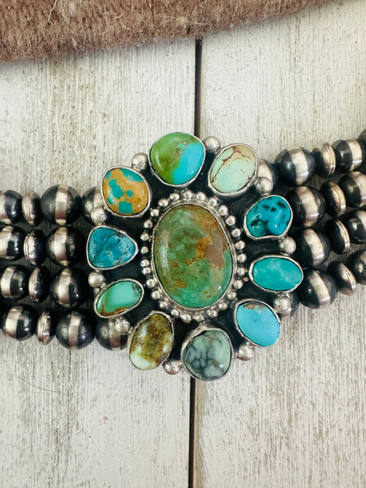 Navajo Multi Turquoise & Sterling Silver Beaded Choker Necklace