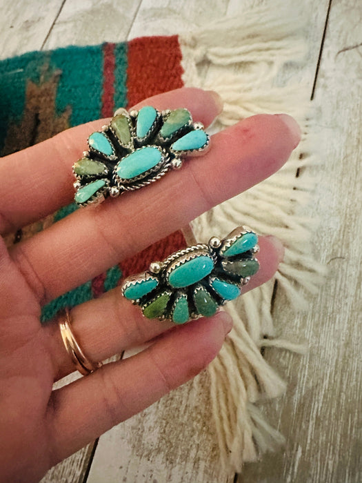 Navajo Turquoise & Sterling Silver Cluster Floating Cuff Bracelet