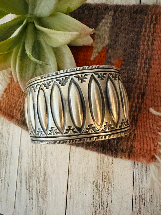 Navajo Hand Stamped Sterling Silver Cuff Bracelet