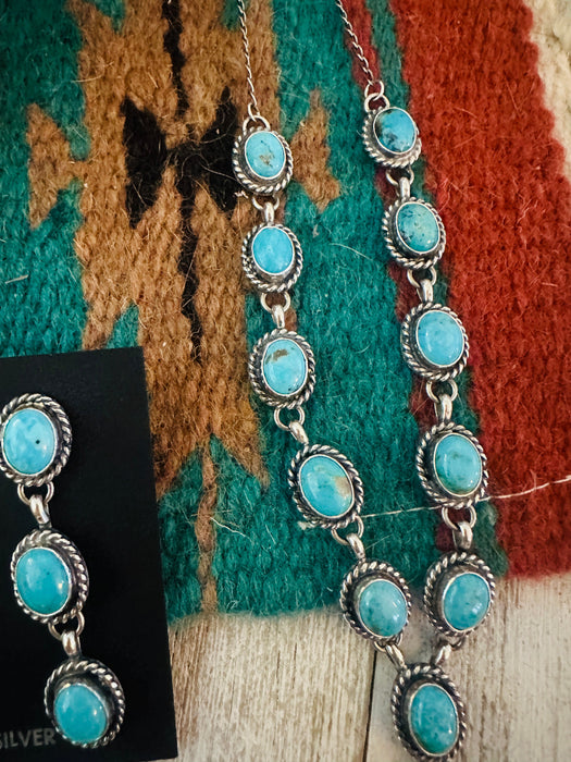 Navajo Sterling Silver & Turquoise Lariat Necklace Set