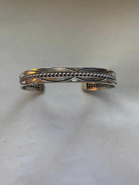 “The Tahe Stacker” Navajo Sterling Silver Star Adjustable Cuff Bracelet Signed L Tahe