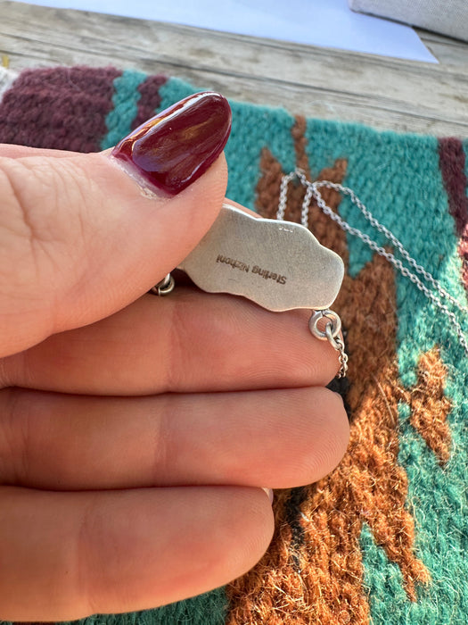 Beautiful Handmade Sterling Silver & Sonoran Mountain Turquoise 3 Stone Bar Necklace