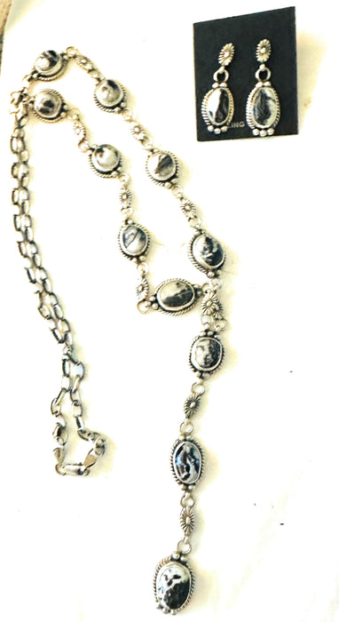 Navajo Sterling Silver & White Buffalo Lariat Necklace Set